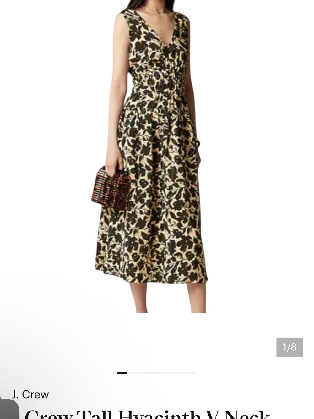 J. Crew black and Cream Floral V-Neck Hyacinth Midi Dress